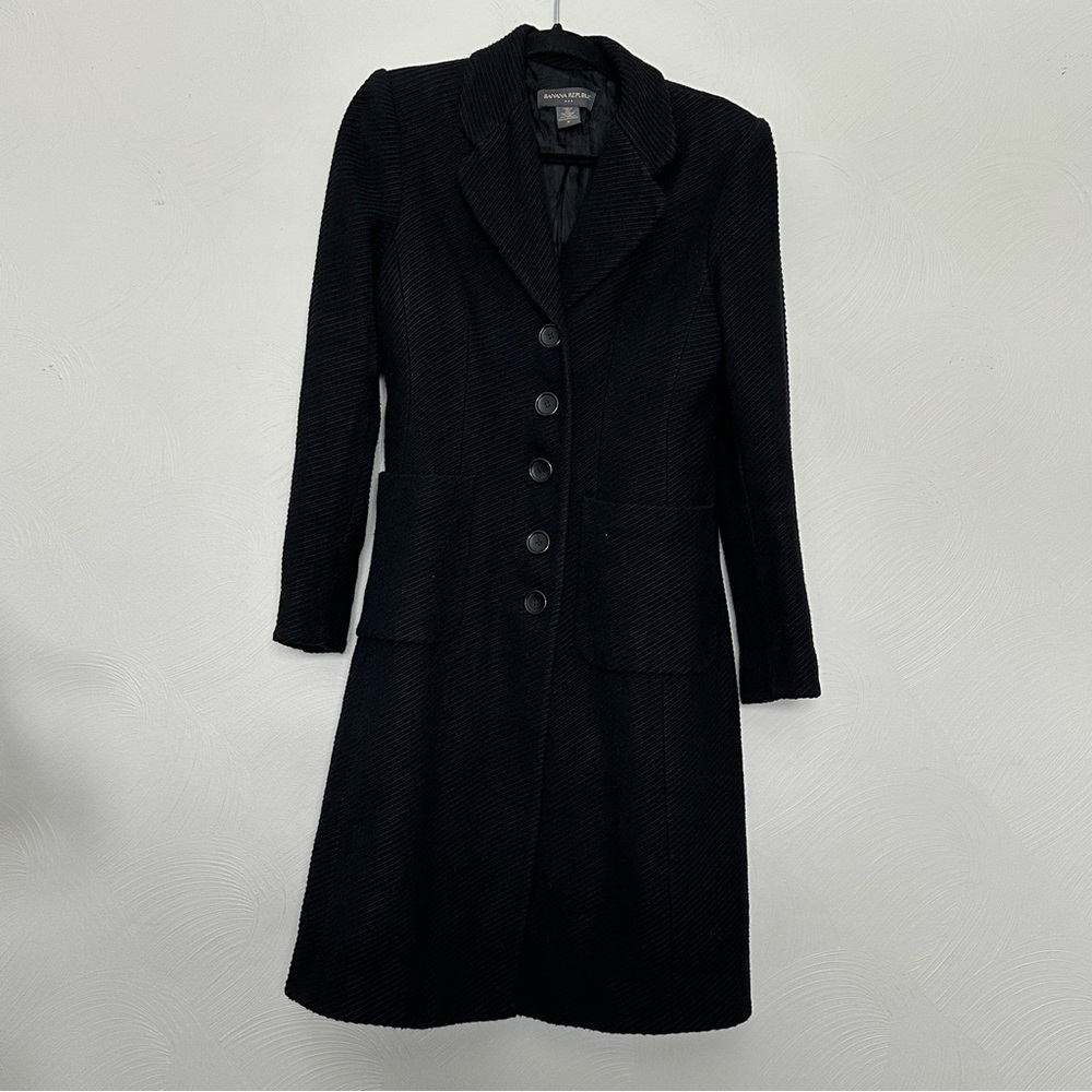 Banana Republic Black Long Coat with Buttons and Pockets